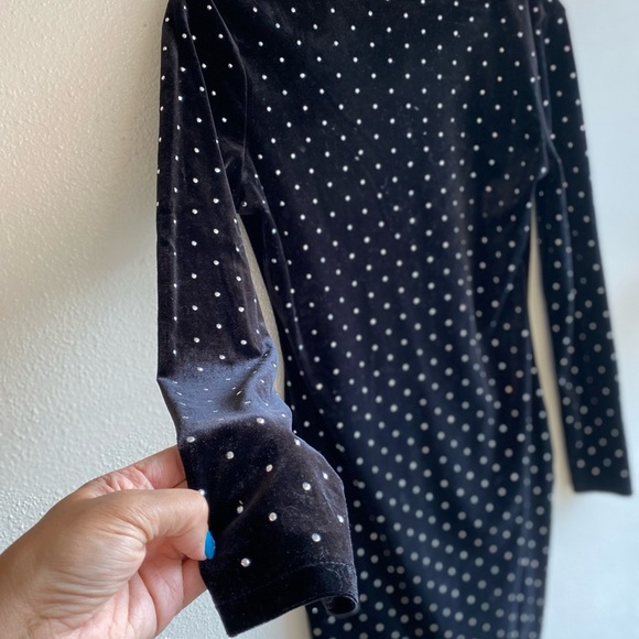 H&M Black Boat Neck Velvet Dress with silver studded Dots - Picture 2 of 7